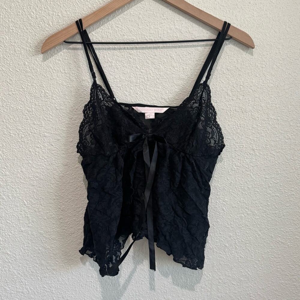 Victoria‎ Secret Womens Small Lace Front Tie Top Coquette Y2K Black Boho Dainty